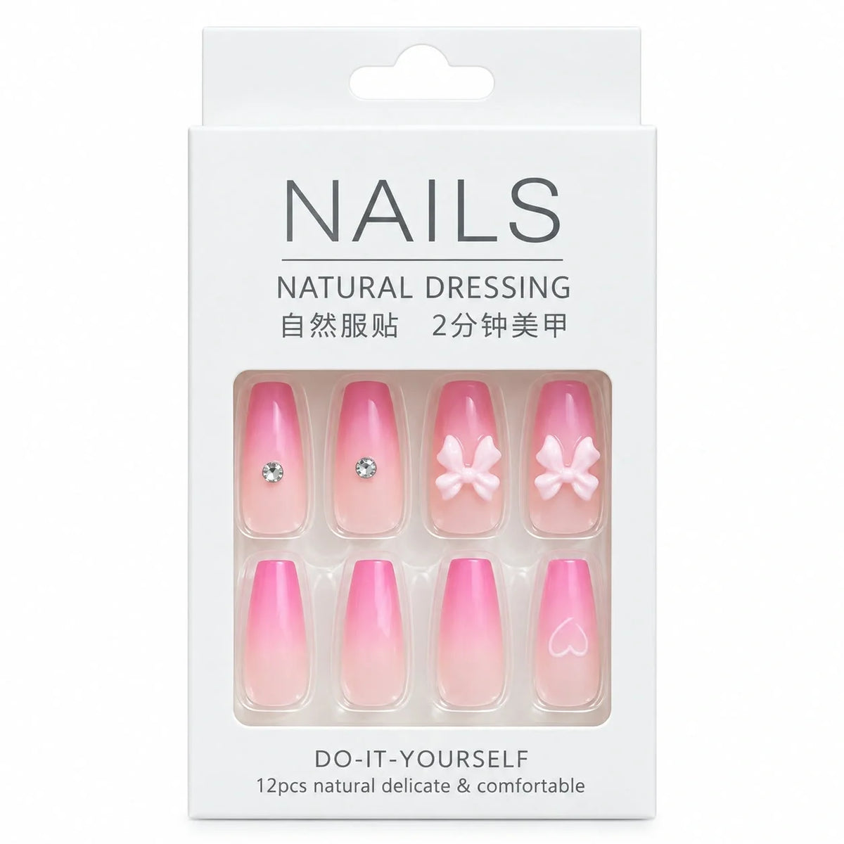 ๐ธ Pink Ombre Bow Nail Set