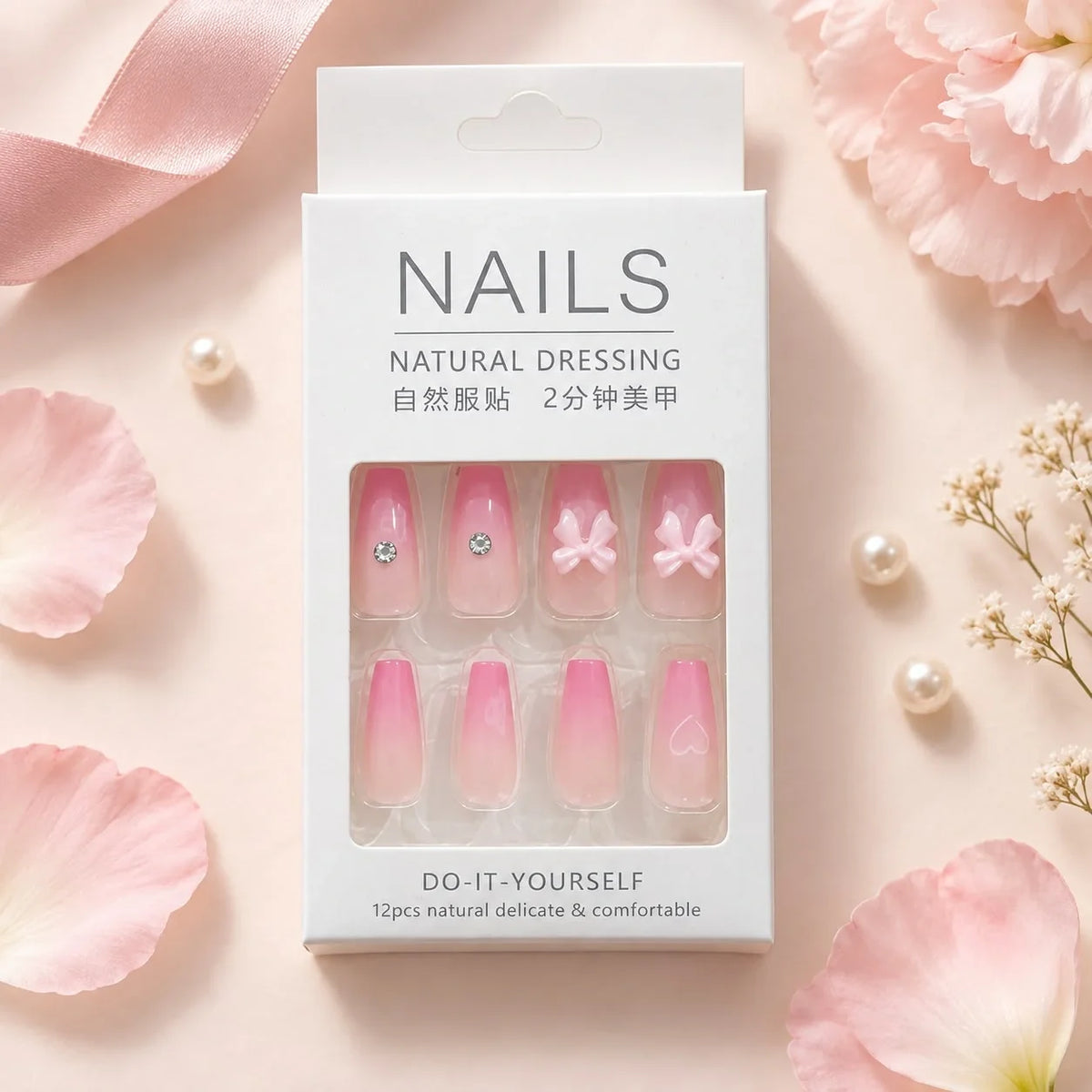 ๐ธ Pink Ombre Bow Nail Set