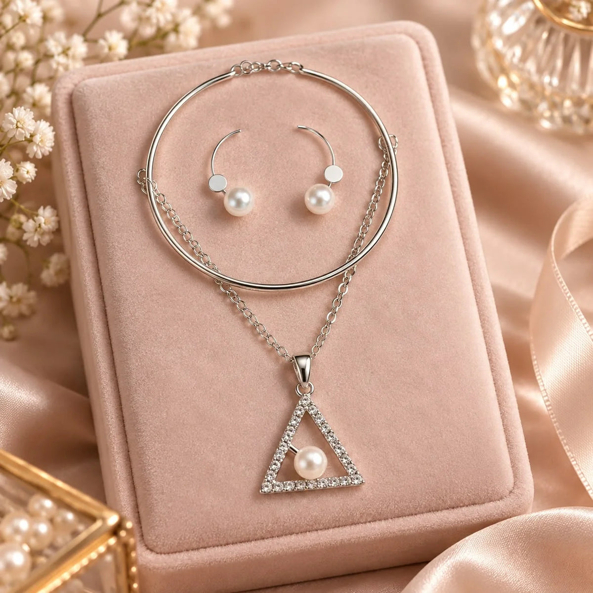 β¨ Silver Grace Pearl Jewellery Set