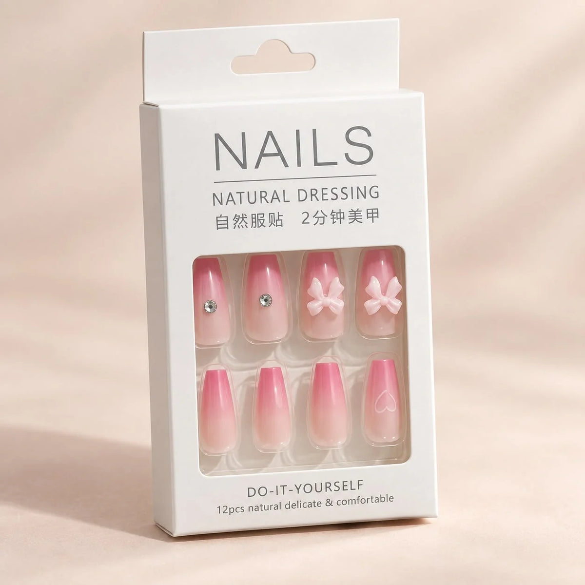 ๐ธ Pink Ombre Bow Nail Set